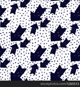 Hand drawn black arrow ink seamless pattern on dots background. Design for book covers, wallpapers, graphic art, wrapping paper and textile fabric. Vector illustration. Hand drawn black arrow ink seamless pattern on dots background.