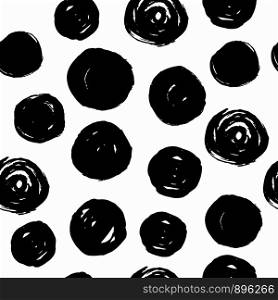 Hand drawn black circles seamless pattern on white background.. Hand drawn black circles seamless pattern