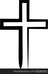 Hand drawn black grunge cross icon, simple Christian cross sign