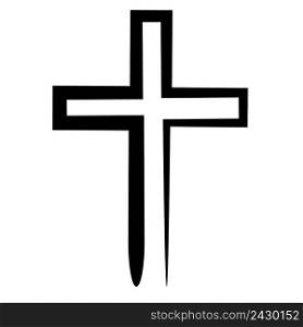 Hand drawn black grunge cross icon, simple Christian cross sign, hand painted cross
