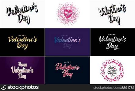 Hand-drawn black lettering Valentine&rsquo;s Day and pink hearts on white background vector illustration suitable for use in design of cards. banners. logos. flyers. labels. icons. badges. and stickers