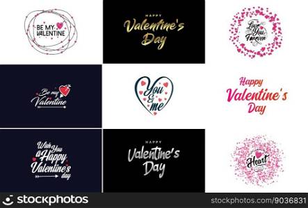 Hand-drawn black lettering Valentine’s Day and pink hearts on white background vector illustration suitable for use in design of cards. banners. logos. flyers. labels. icons. badges. and stickers