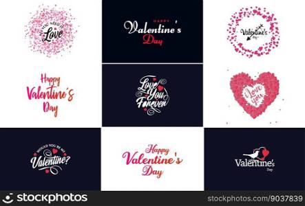 Hand-drawn black lettering Valentine’s Day and pink hearts on white background vector illustration suitable for use in design of cards. banners. logos. flyers. labels. icons. badges. and stickers