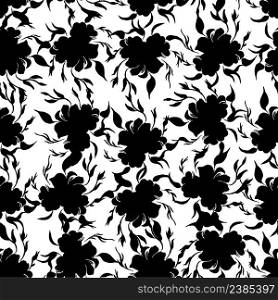 Hand drawn black vector illustration. Summer floral background. Seamless pattern with floral background
