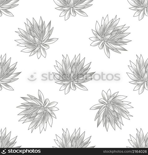 Hand drawn blue agave seamless pattern. Succulent plants wallpaper. Engraving vintage style. Vector illustration.. Hand drawn blue agave seamless pattern. Succulent plants wallpaper. Engraving vintage style.