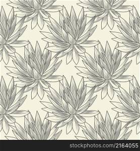 Hand drawn blue agave vector seamless pattern. Succulent plants wallpaper. Engraving vintage style. Vector illustration.. Hand drawn blue agave vector seamless pattern.
