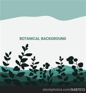 Hand drawn blue green botanical background with a foliage outline. Vector illustration