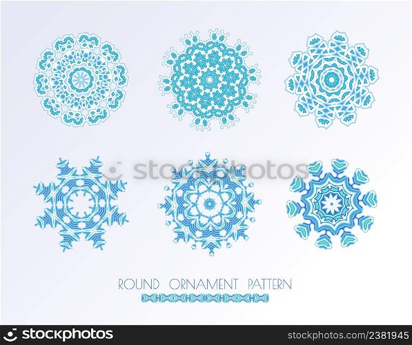 Hand drawn blue ornament on white background.. Round ornament pattern