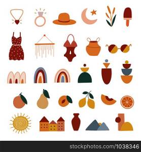 Hand drawn bohemian icon set in flat style. Vector illustration . Hand drawn bohemian icon set in flat style