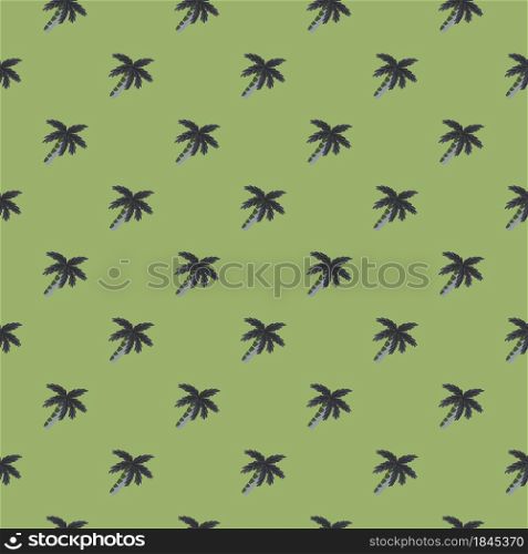 Hand drawn botany exotic seamless pattern with doodle coconut palm tree ornament. Pale green background. Designed for fabric design, textile print, wrapping, cover. Vector illustration.. Hand drawn botany exotic seamless pattern with doodle coconut palm tree ornament. Pale green background.