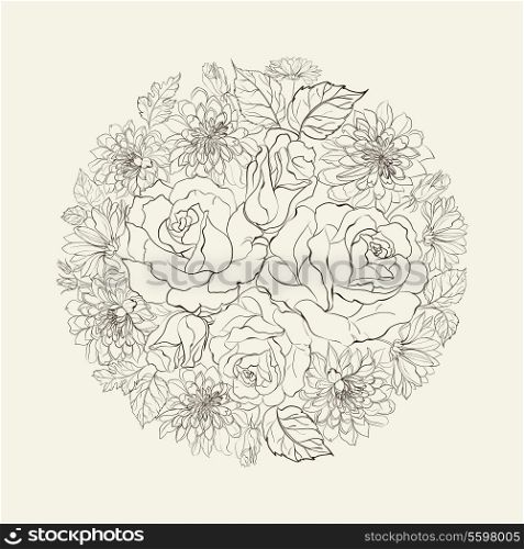 Hand drawn bouquet of roses. Vector illustration.
