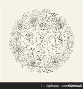 Hand drawn bouquet of roses. Vector illustration.