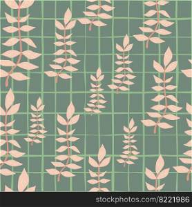 Hand drawn branches with≤aves seam≤ss pattern. Simp≤organic background. Decorative forest≤af end≤ss wallpaper. Design for fabric, texti≤pr∫, wrapπng, cover. Vector illustration.. Hand drawn branches with≤aves seam≤ss pattern. Simp≤organic background.