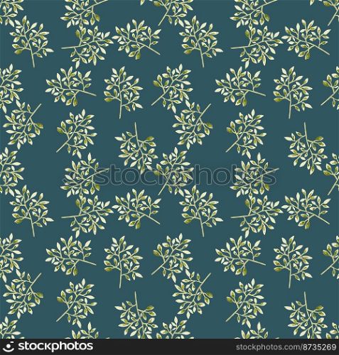 Hand drawn branches with leaves seamless pattern. Botanical sketch background. Decorative forest twig endless wallpaper. Design for fabric, textile print, wrapping, cover. Vector illustration.. Hand drawn branches with leaves seamless pattern. Botanical sketch background. Decorative forest twig endless wallpaper.