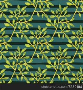 Hand drawn branches with leaves seamless pattern. Botanical sketch background. Decorative forest twig endless wallpaper. Design for fabric, textile print, wrapping, cover. Vector illustration. Hand drawn branches with leaves seamless pattern. Botanical sketch background. Decorative forest twig endless wallpaper.
