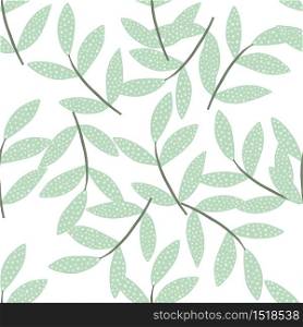 Hand drawn branches with leaves seamless pattern isolated on white background. Decorative vector ornamental spring endless wallpaper. Design for fabric, textile print, wrapping paper, cover.. Hand drawn branches with leaves seamless pattern isolated on white background. Decorative vector ornamental spring endless wallpaper.