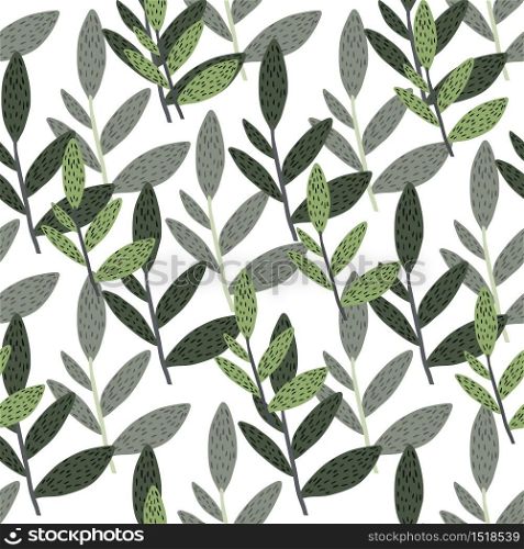 Hand drawn branches with leaves seamless pattern isolated on white background. Botanical leaf vector endless wallpaper. Decorative ornament. Design for fabric, textile print, wrapping paper, cover.. Hand drawn branches with leaves seamless pattern isolated on white background. Botanical leaf vector endless wallpaper. Decorative ornament.