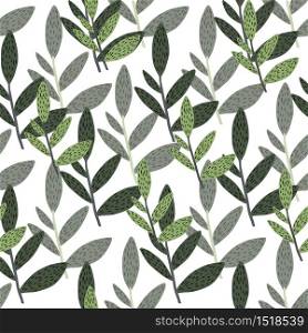 Hand drawn branches with leaves seamless pattern isolated on white background. Botanical leaf vector endless wallpaper. Decorative ornament. Design for fabric, textile print, wrapping paper, cover.. Hand drawn branches with leaves seamless pattern isolated on white background. Botanical leaf vector endless wallpaper. Decorative ornament.