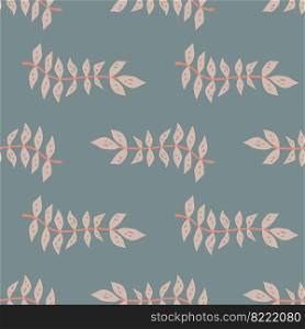 Hand drawn branches with leaves seamless pattern. Simple organic background. Decorative forest leaf endless wallpaper. Design for fabric, textile print, wrapping, cover. Vector illustration.. Hand drawn branches with leaves seamless pattern. Simple organic background.