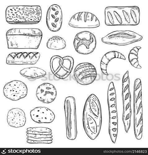 Hand drawn bread. Vector sketch illustration.. Bread. Hand drawn vector illustration.