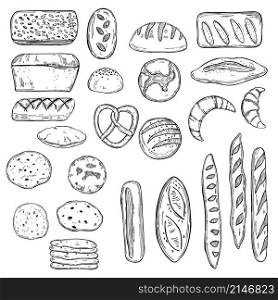 Hand drawn bread. Vector sketch illustration.. Bread. Hand drawn vector illustration.