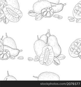 Hand drawn breadfruit (jackfruit). Vector seamless pattern.