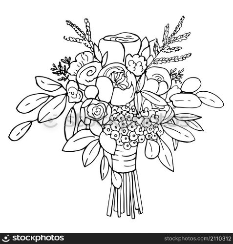 Hand drawn bridal bouquet. Vector sketch illustration.. Hand drawn bridal bouquet.