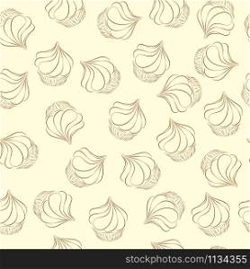 Hand drawn brown cupcake sketch on the beige background vector seamless pattern