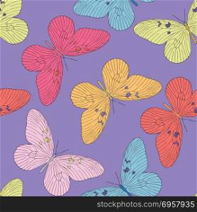 Hand drawn butterfly seamless pattern. Vector illustration.