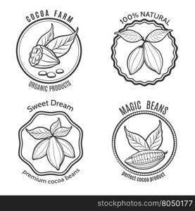 Hand drawn cacao logo set and cacao chocolate labels, Vector illustration