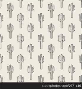 Hand drawn cactus seamless pattern. Engraving vintage style. Vector illustration.. Hand drawn cactus seamless pattern. Engraving vintage style.