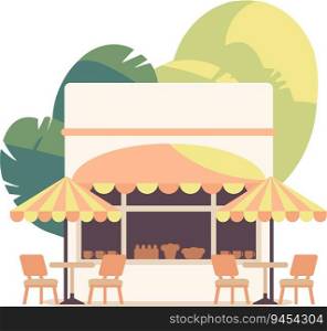 Hand Drawn cafe building in flat style isolated on background