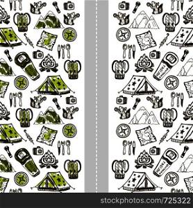 Hand drawn camping background. Summer vacation. Vector template for banner. Hand drawn camping background. Summer vacation. Vector template for banner.