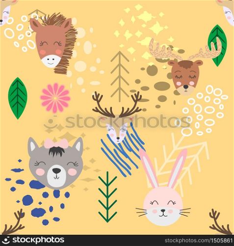 Hand drawn camping seamless pattern with cartoon characters.. Hand drawn camping seamless pattern with cartoon characters