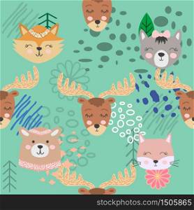 Hand drawn camping seamless pattern with cartoon characters.. Hand drawn camping seamless pattern with cartoon characters