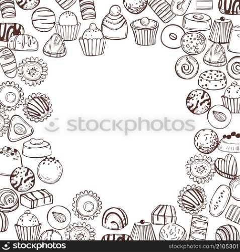 Hand drawn candy set. Handmade chocolates. Vector background. Vector background with handmade chocolates.