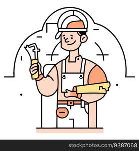 Hand Drawn carpenter character in flat style isolated on background