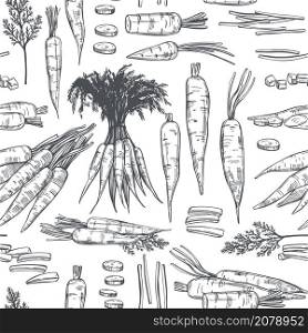 Hand drawn carrot on white background. Vector seamless pattern.. Hand drawn carrot . Vector pattern.