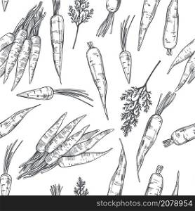Hand drawn carrot on white background. Vector seamless pattern.. Hand drawn carrot . Vector pattern.