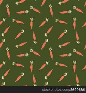 Hand drawn carrot seamless pattern. Doodle carrots wallpaper. Vegetarian healthy food backdrop. Design for fabric, textile print, wrapping paper. Vector illustration. Hand drawn carrot seamless pattern. Doodle carrots wallpaper.