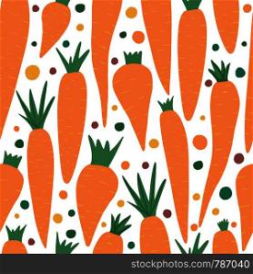Hand drawn carrot seamless pattern on white background. Doodle carrots wallpaper. Design for fabric, textile print, wrapping paper, children textile. Vector illustration. Hand drawn carrot seamless pattern on white background. Doodle carrots