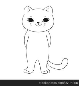 Hand drawn cartoon cat contour isolated on white background. Hand drawn cat. Sketch. Vector art