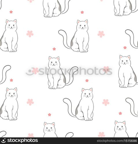 Hand drawn cat seamless pattern