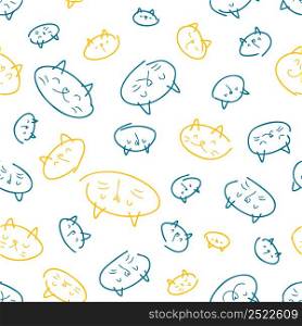 Hand drawn cats faces seamless pattern, great design for any purposes. Perfect for T-shirt, textile and print. Doodle vector background for decor and design.
