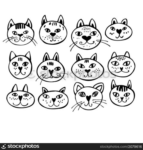 Hand drawn cats on white background. Vector sketch illustration.. Hand drawn cats. Vector illustration.