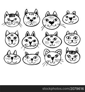 Hand drawn cats on white background. Vector sketch illustration.. Hand drawn cats. Vector illustration.