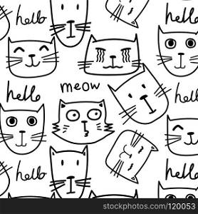 hand drawn cats vector pattern. Doodle art. 