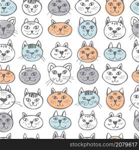 Hand drawn cats. Vector seamless pattern.