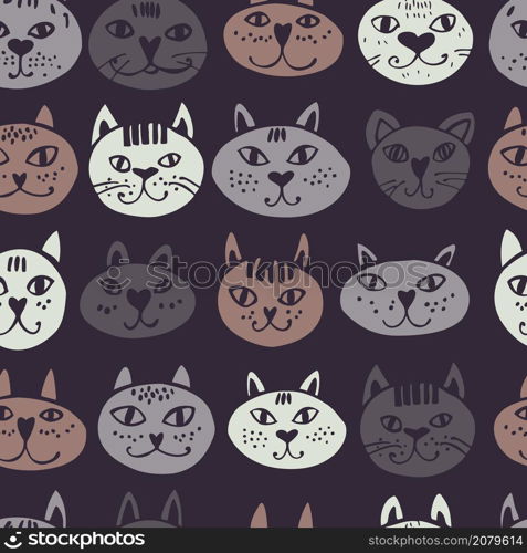 Hand drawn cats. Vector seamless pattern.. Cats. Vector pattern.