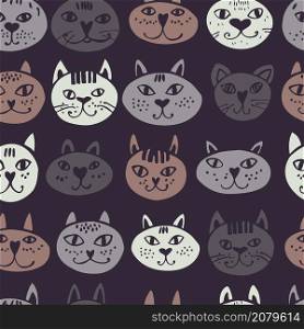 Hand drawn cats. Vector seamless pattern.. Cats. Vector pattern.